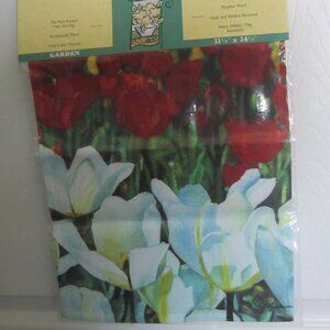 RED WHITE TULIPS GARDEN FLAG ~ BRAND NEW, SEALED/11" x 15" ~ Toland